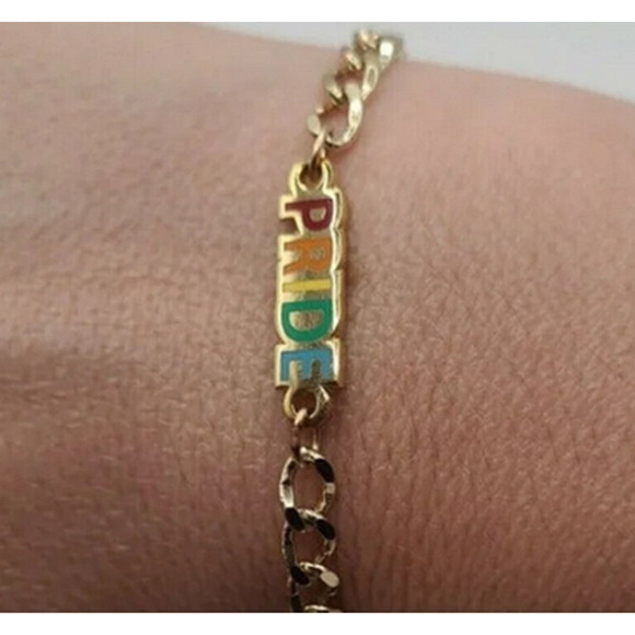 ALEX AND ANI Color Infusion Charm "PRIDE" Colorful Bracelet Shiny Gold NEW - Picture 1 of 7